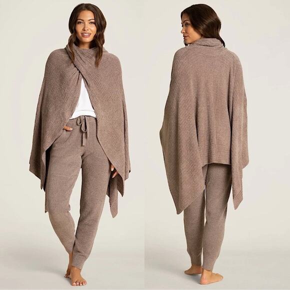 Barefoot Dreams Wrap Turtleneck CozyChic Wide-Rib Poncho OS...